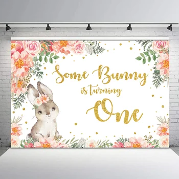 Baby Duša Fons, Dažiem Bunny ir Pagrieziena Viena Fotogrāfija Fona Akvarelis Ziedi Flash Zelta Dot Puse Banner Backdrops