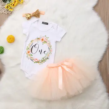 Baby Girl 1. Pirmās Dzimšanas dienas Tutu Svārki Romper Apģērbu Komplekts Kūka Sagraut Tērpiem