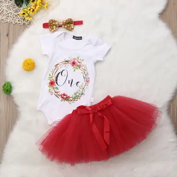 Baby Girl 1. Pirmās Dzimšanas dienas Tutu Svārki Romper Apģērbu Komplekts Kūka Sagraut Tērpiem