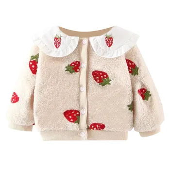 Baby Girl Apģērbu Sabiezēt Zemeņu Drukāt Bērni Bērnu Mētelis Ziemas Gadījuma Jaka Virsdrēbes Apģērbi