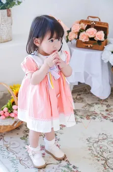 Baby Girl apģērbu spāņu Jaunā Princese Kleita loku Drukāt īsām piedurknēm kleita meitenēm dzimšanas dienas svinības kleita vestidos Y2965