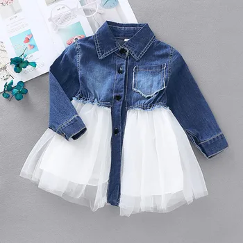 Baby Girl Dress Džinsa Acs Princese Meitene Kleita ar garām Piedurknēm Bērniem Kleitas Meitenēm 2019 Jaunā Pavasara Rudens Toddler Meitene Apģērbs