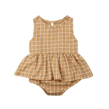 Baby Girl Kokvilnas Oderējums, Romper Kleitas Bez Piedurknēm Savirmot Pleds Jumpsuit Toddler Apģērbs Vasaras Apģērbs