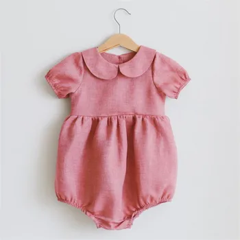 Baby Girl Kombinezonus Vasaras Jaundzimušo Bērnu Apģērbu Kokvilnas Veļa tīrtoņa Krāsu Svītru Bērnu Meitene Apģērbs no 0-24M