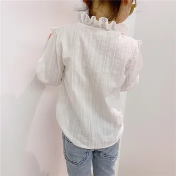 Baby Girl Savirmot Blūze Kokvilnas Zīdaiņu Toddler Meitene Pincess Krekls ar garām Piedurknēm Rudens Pavasara Top Balta Blūze Bērnu Apģērbi 1-7Y