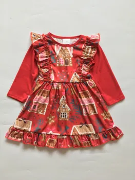 Baby Meitenes ar garām Piedurknēm Ziemassvētku Sarkana Kleita Augstas kvalitātes Kokvilnas Modes Bērni Meiteņu Apģērbu Veikals Bērniem, Apģērbi Bērnu Kleita