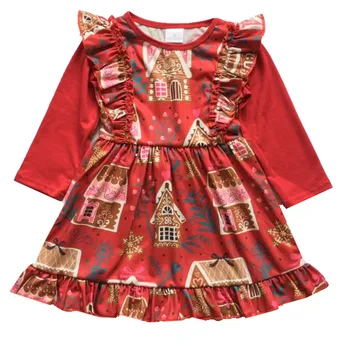 Baby Meitenes ar garām Piedurknēm Ziemassvētku Sarkana Kleita Augstas kvalitātes Kokvilnas Modes Bērni Meiteņu Apģērbu Veikals Bērniem, Apģērbi Bērnu Kleita