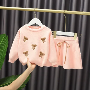 Baby Meitenes, Pavasaris, Rudens Cute Sedz garām Piedurknēm Džemperis + - line Svārki Princese Tērps Bērniem, Baby meitene lupatas