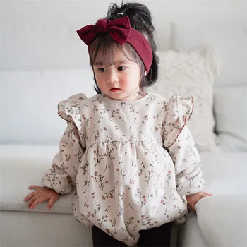 Baby Meitenes Romper Drēbes Pavasara 2021. Gadam Jaundzimušo Bērnu Drēbes, Meitene Princese Ziedu Baby Romper Garām Piedurknēm Bērnu Jumpsuit Playsuit