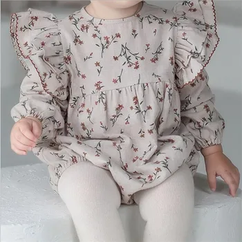 Baby Meitenes Romper Drēbes Pavasara 2021. Gadam Jaundzimušo Bērnu Drēbes, Meitene Princese Ziedu Baby Romper Garām Piedurknēm Bērnu Jumpsuit Playsuit