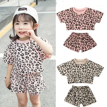 Baby Meitenes Vasaras Apģērbu Komplekti Leopards drukāt Īsām Piedurknēm Top Tanks T-krekli, Īsas Bikses Apģērbs, Apģērbu Komplekti Meitenēm 1-ź5 y