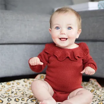 Baby Meitenes Šalle Apkakle Adīt Romper Modes Jaundzimušais Meitenes ar garām Piedurknēm, Vilnas Adījumu Romper 2018 jaungada Tērpiem Jumpsuit