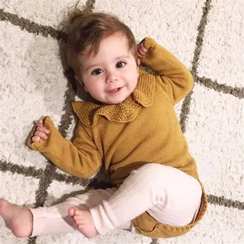 Baby Meitenes Šalle Apkakle Adīt Romper Modes Jaundzimušais Meitenes ar garām Piedurknēm, Vilnas Adījumu Romper 2018 jaungada Tērpiem Jumpsuit