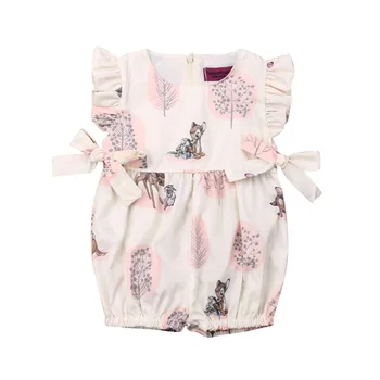 Baby Romper Jaundzimušais Meitenes Briežu Drukāt Bez Piedurknēm Romper Jumpsuit Playsuit Tērpiem