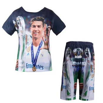 Baby zēni t kreklu komplekts Konkurences komanda vienotu Nekustamo Futbola star t-krekls 3D Madrides C Ronaldo cartoon Kids īsi elsas drēbes