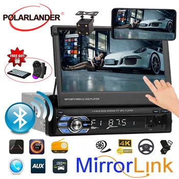 Bagāžnieka 1 Din Radio Auto Stereo Audio 7 collu MP4 MP5 Atskaņotājs, Aux/USB/TF/FM/touch screen/bluetooth 3 valodas izvēlne Spogulis Saites