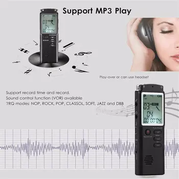 Balss Aktivizēta Mini Digital Skaņas Audio Ieraksti Diktofons, MP3 Atskaņotājs Lieli Ekrāna