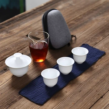 Balta keramikas tējkanna gaiwan ar 3 tases 4 tases gaiwan tējas komplekti portatīvie ceļojumu tējas komplekti drinkware
