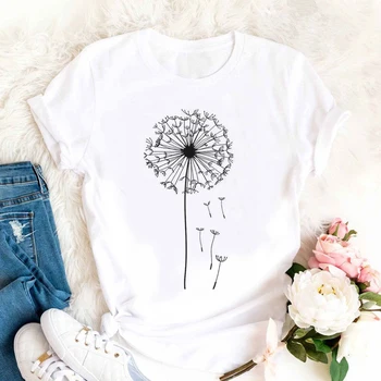 Balta Vasaras Wildflower Pieneņu Pušķis Drukāt Sieviešu T Gadījuma Dzeltenā T-krekls ar Smieklīgu T Kreklu, Dāvanu Dāma Yong Meitene Top Tee