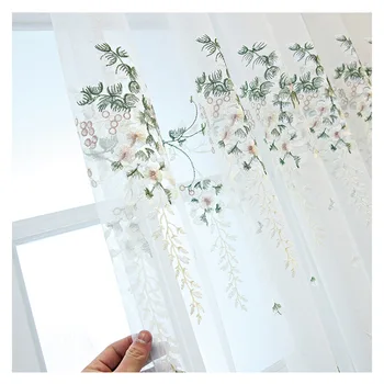 Balti izšūti ziedu tilla aizkari guļamistabai milzīgais logu aizkari dzīvojamā istaba guļamistaba gatavi