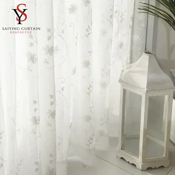 Balto Ziedu Tilla Aizkari viesistabā korejas Milzīgais Voile Aizkari Guļamistabai Logu Pārbaudes Virtuves Pielāgot, Made