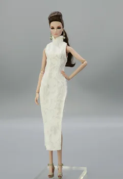 Balts Cheongsam vakarkleita svārki Kleita Apģērbs, Apģērbs 1/6 BJD Xinyi FR ST Barbie Lelle dāvanu meitene