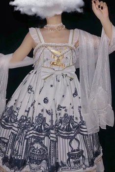 Baltā Cukura Meitene {Pašlaik Pieejami ~ Oriģināls Dizains, Lolita Krusta Cikla Gothic Tumša Siksna JSK Kleita