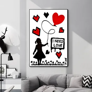 BANKSY Patiesu Mīlestību Ielu Mākslas Audekls Gleznošanai Drukāt Grafiti Ielu Plakāts, un Izdrukas Dekoratīvie Mākslas Dzīvojamā Istaba Dekori