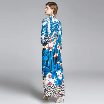 Banulin 2020. gada Pavasara Modes Skrejceļa Maxi Kleita Sieviešu garām Piedurknēm Burvīgs Ziedu Dzīvnieku Leopards Drukāt Eleganta, Gara Kleita
