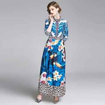 Banulin 2020. gada Pavasara Modes Skrejceļa Maxi Kleita Sieviešu garām Piedurknēm Burvīgs Ziedu Dzīvnieku Leopards Drukāt Eleganta, Gara Kleita