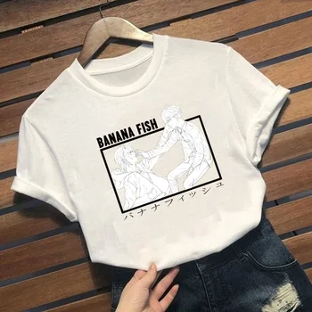 Banānu Zivju Japāņu Anime T-krekls Modes O-veida kakla Gadījuma Sieviešu Audums