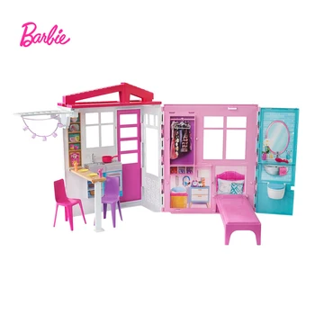 Barbie House Portatīvā 1-Stāsts Playset Namiņš ar Baseinu un Piederumi Interaktīva Lelle, Rotaļlieta, Brīvdienu Dāvanu FXG55