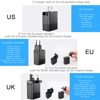 Baseus 3 in 1 USB Lādētājs 3 Ostā, Sienas Lādētāju, ES, ASV, UK Plug iphone X Samsung S9 2.4. Maināmiem Plug Noderīgu Ceļojumu Plug