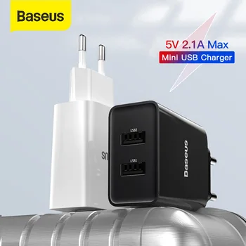 Baseus 5V 2.1 A Dual USB Lādētājs Samsung Xiaomi Mobilo Telefonu Lādētāju Ātri Ceļojumu Adapteri iPhone Lādētājs ES Plug
