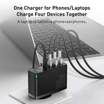 Baseus GaN Lādētāju, USB 100W Type C PD Fast Charger ar Ātru Maksas 4.0 3.0 USB Tālruņa Lādētājs Priekš MacBook Klēpjdators, Viedtālrunis