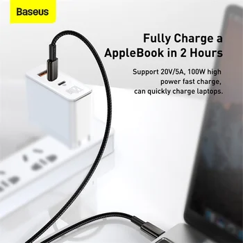 Baseus PD 100W Type-C Tips-C (Kabelis Huawei Xiaomi 5.A Fast Charger for MacBook iPad ApplebookPro Ātru Lādētāju, Datu Kabeli