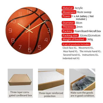 Basketbola Pulkstenis Sienas, Mājas Dekoru ar Modernu Dizainu Izslēgtu Sporta Dekoratīvās Mākslas Sienas Dekori Dzīvojamā Istaba Foršs Zēns, Guļamistaba 30cm Skatīties