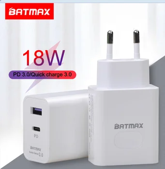 Batmax Ātru 18W USB Type-C PD Lādētāja Adapteri Ceļojumu Ātru Lādētāju 3.0 Mini Portatīvo Tālruņu Lādētāju Huawei Xiaomi