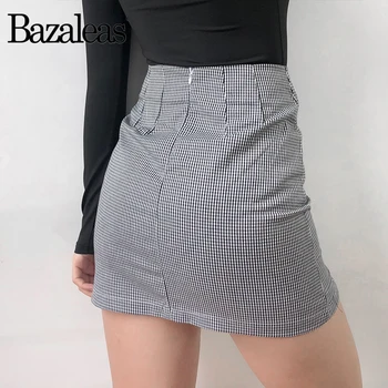 Bazaleas Streetwear Pleds-line Svārki, Melna Balta Seģene Sexy sieviešu svārki harajuku svārki pusē Sadalīt Sieviešu Svārki Gadījuma