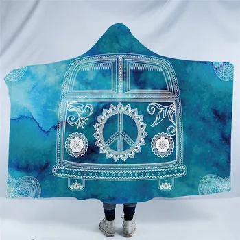 BeddingOutlet Akvarelis Mini Van Kapuci Sega Zila Mandala Sherpa Fleece Apģērba Segu Miera Dizaina Boho Mest Segas