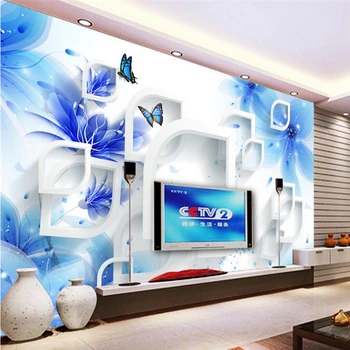 Beibehang blue ziedi butterfly papel de parede 3D Sienas tapetes Dzīvojamā Istabā TV Fona Krāsošana tapešu Mājas Dekoru