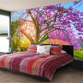 Beibehang Custom tapetes, 3d foto sienas papel de parede skaists dārzs ķiršu koku, vīnogulāju sakura zied fona tapešu