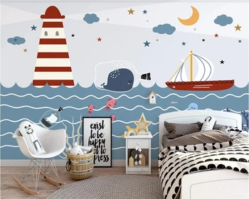 Beibehang papier peint Pielāgot jauno Ziemeļu puses-krāsotas jūras laivas bērnu istabas interjera fona tapetes