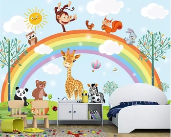 Beibehang pielāgotus foto tapetes Bērnudārza karikatūra žirafe dzīvnieku varavīksnes bērnu istabas fona sienas 3d tapetes behang