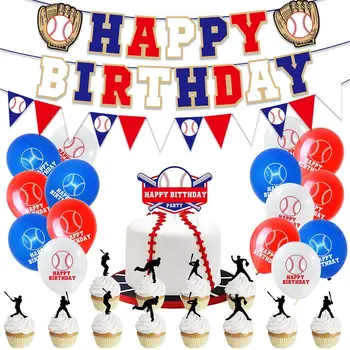 Beisbola Dzimšanas Dienas Tēmu Puse Happy Birthday Apdare Velkot Banner Beisbola Kūku Ievieto Dzimšanas Dienu, Karogi, Kartes Baloni Komplekts