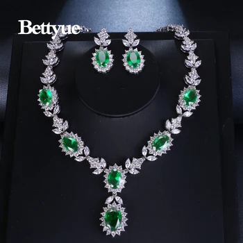 Bettyue Zīmola Šarmu Modes Luksusa Rotaslietas Komplekti AAA Zircon Zaļā Ģeometriskā Uzkrītošs Līgavas Rotaslietas noteikti Sieviete Kāzu Dāvanu
