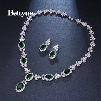 Bettyue Zīmola Šarmu Modes Luksusa Rotaslietas Komplekti AAA Zircon Zaļā Ģeometriskā Uzkrītošs Līgavas Rotaslietas noteikti Sieviete Kāzu Dāvanu