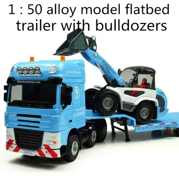 Bezmaksas piegāde !1 : 50 sakausējuma slaidu auto rotaļlietu modeļi, celtniecības,bortu piekabe ar buldozeriem modeli,Bērnu mīļākie