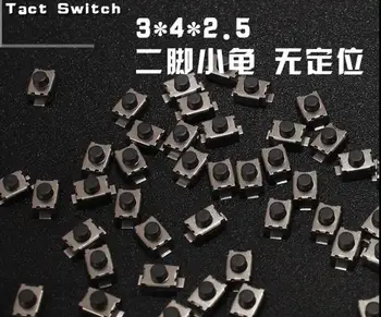 Bezmaksas piegāde 100gab 3*4*2MM Tact Switch Bruņurupucis slēdzis SMD 2-pin mini pogas, mikro slēdzis 3x4x2MM 2H Barošanas slēdzis