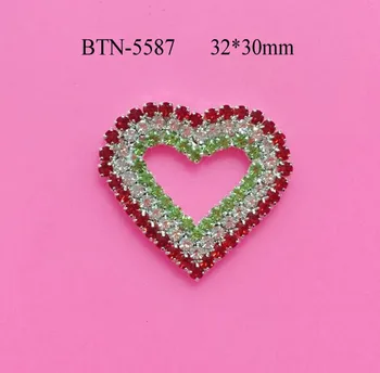 Bezmaksas piegāde 32*30mm sirds rhinestone pogu DIY 10PCS/LOTI(BTN-5587)